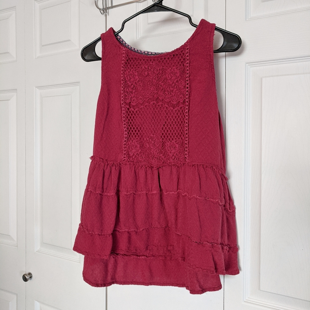 Women's Size Large Knox Rose Pink Lace Ruffle Bohemian Tank Top